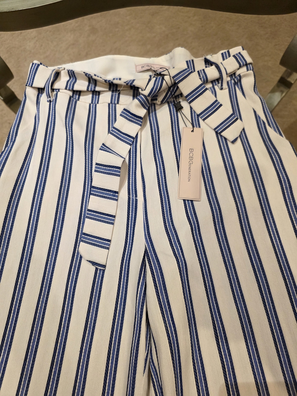 BCBGeneration Navy & White Vertical Stripe Wide-Leg Pants - Picture 5 of 8